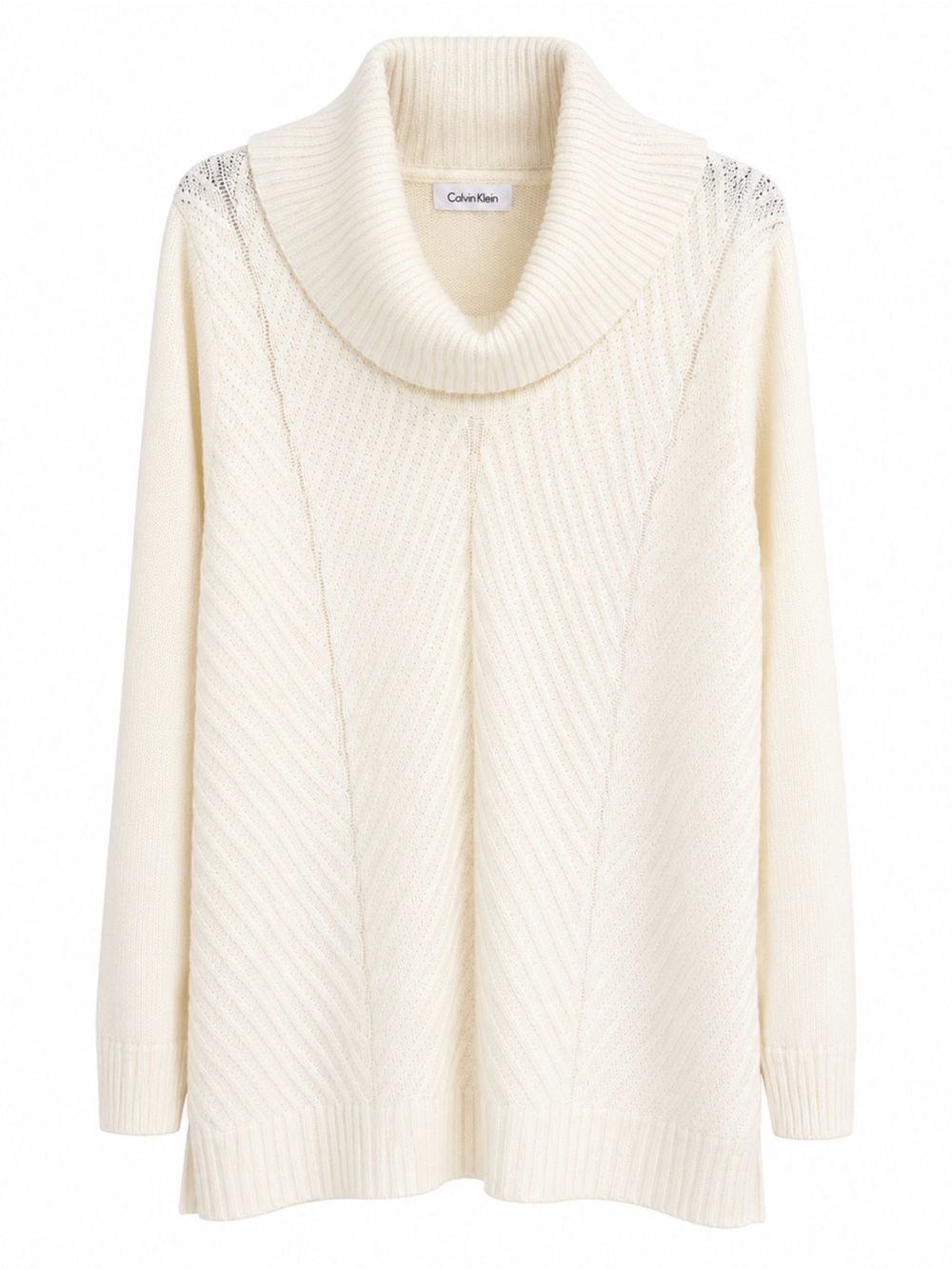 Calvin Klein Ivory Cowl Neck Large Tunic Luxurious Sweater Knit Cozy Soft Winter